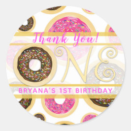 Brawn Sprinkle Donut Donuts 1. Geburtstag Party Runder Aufkleber