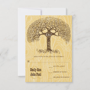 Brawn Swirl Tree Ivory Woodgrain Wedding RSVP Einladung