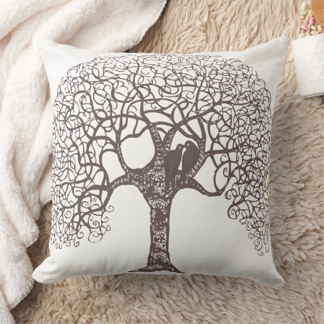Brawn Swirl Tree Love Bird wählen Hintergrundfarbe Kissen (Decke)