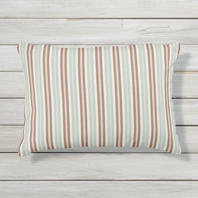 Brawn Tan Blue Streifen Kissen Für Draußen (Vorderseite)