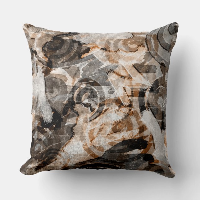 Brawn Tan Spiral Moderne Abstrakt neutrale Grunge Kissen (Vorderseite)