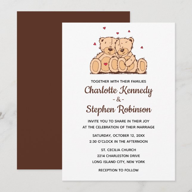 Brawn Teddy Bear Liebe Hochzeit Cartoon Bears Einladung (Vorne/Hinten)