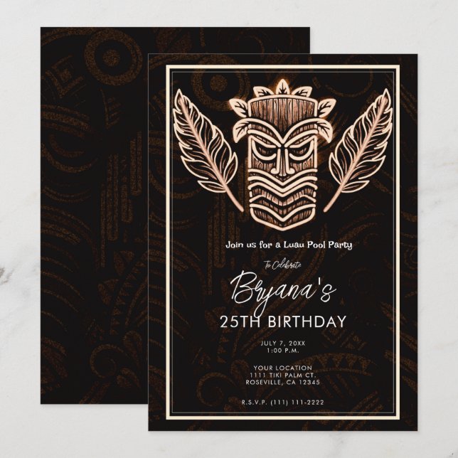 Brawn Tropical Vintag Tiki Geburtstagspartei Einladung (Vorne/Hinten)