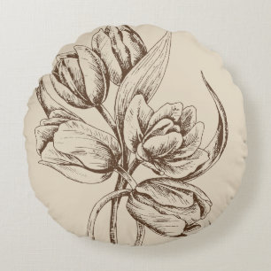 Brawn Tulips Custom Beige Hintergrund Rundes Kissen