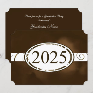 Brawn & White Floral Button 2025 Graduation Party Einladung