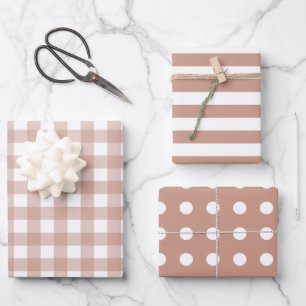 Brawn White Matching Patterns Gingham Dots Stripe Geschenkpapier Set