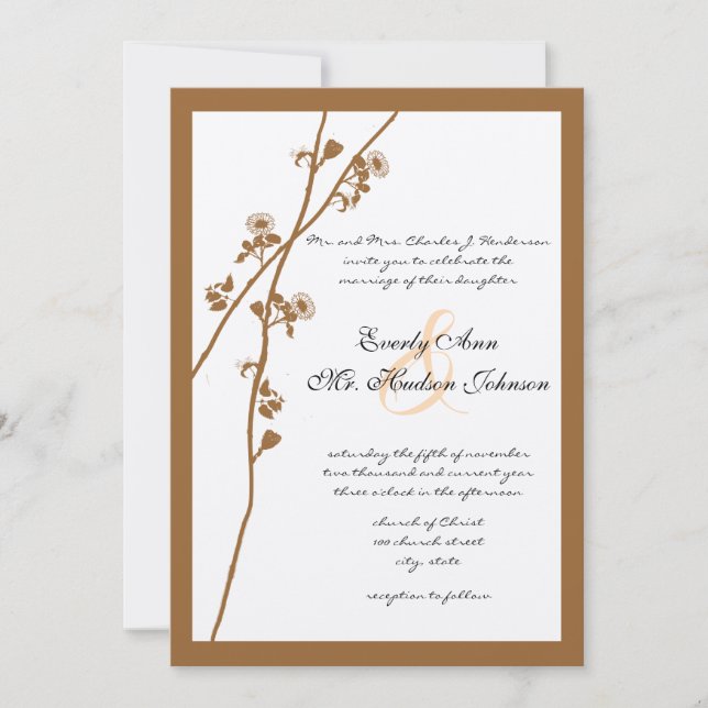 Brawn Wild Blume Branch Wedding Einladung (Vorderseite)