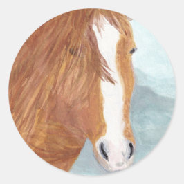 Brawn Wild Horse Blue Mountain Lake - Acryl. Runder Aufkleber