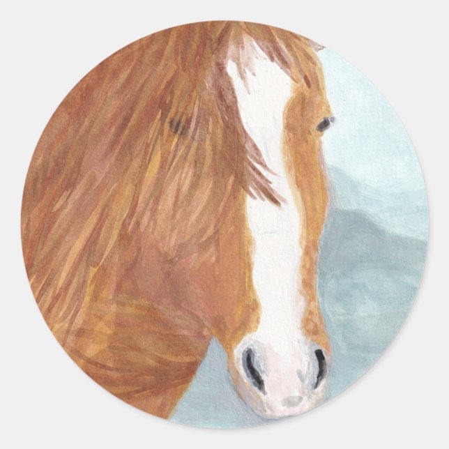 Brawn Wild Horse Blue Mountain Lake - Acryl. Runder Aufkleber (Vorderseite)