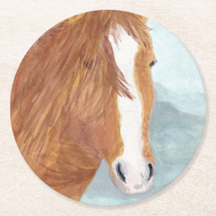 Brawn Wild Horse Blue Mountain Lake - Acryl. Runder Pappuntersetzer
