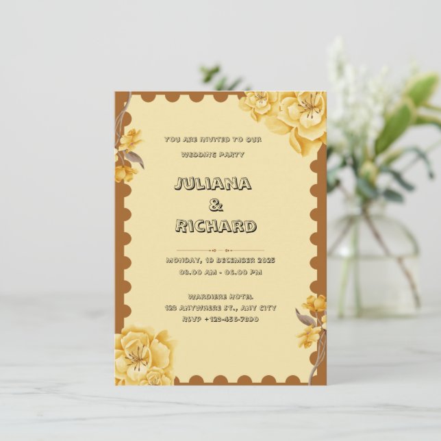 Brawn Yellow Classic Einladung zur Hochzeit (Stehend Vorderseite)