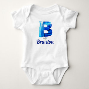 Braxton Name Reveal Letter Boy Blue Paint Newborn Baby Strampler