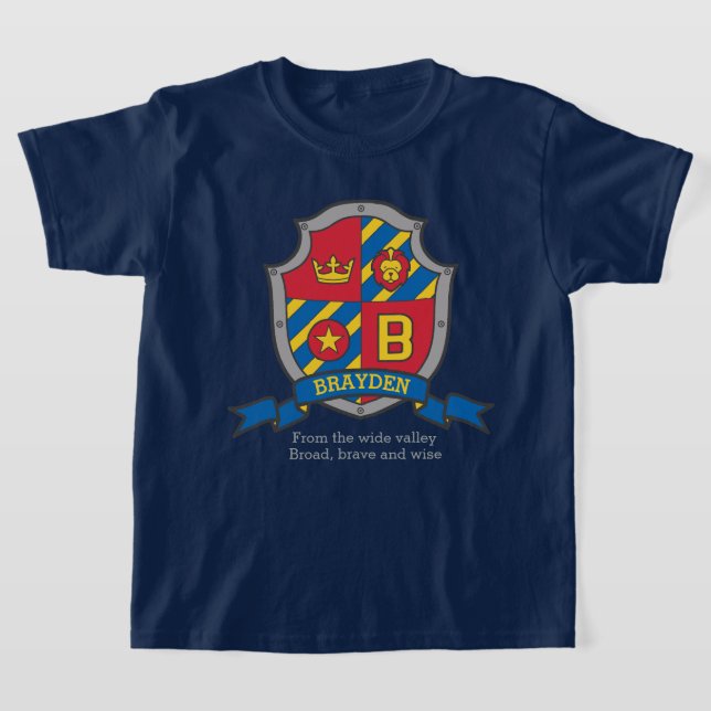 Brayden Jungs B Name & Bedeutung Ritter Schild T-Shirt (Ablage )
