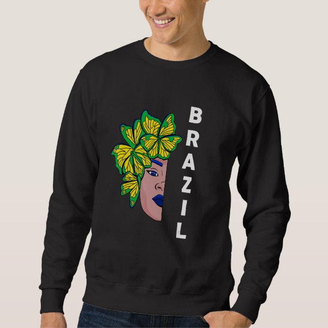 Brazil Brazilian Flag Half Face Butterfly Brazilia Sweatshirt (Vorderseite)