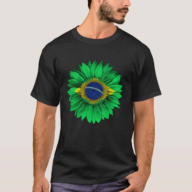 Brazil Flag Sunflower Brazilian Roots Proud Patrio T-Shirt (Vorderseite)