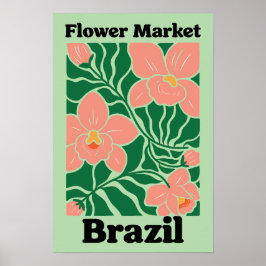 Brazil Flower Market Peach Orchid Tropical Poster