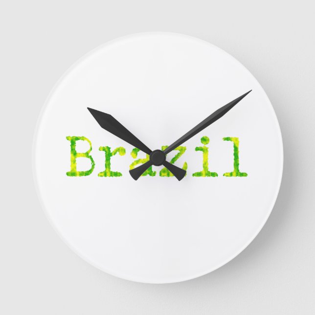 Brazil Green and Yellow Font Runde Wanduhr (Vorderseite)