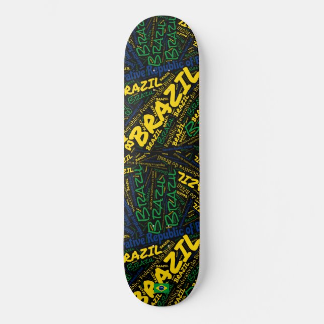 Brazil National Pride Wordcloud Skateboard (Vorderseite)