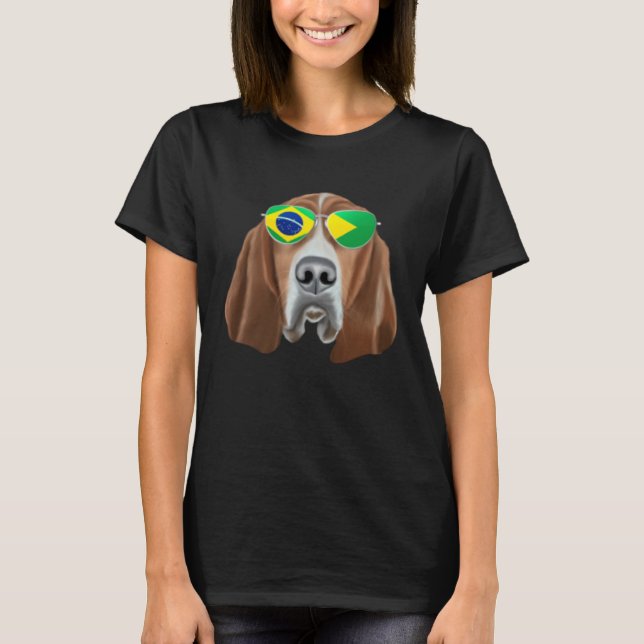 Brazilian Flag Basset Hound Dog Brazil Pocket T-Shirt (Vorderseite)