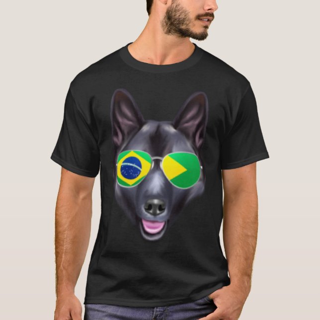 Brazilian Flag Norwegian Elkhound Dog Brazil Pocke T-Shirt (Vorderseite)