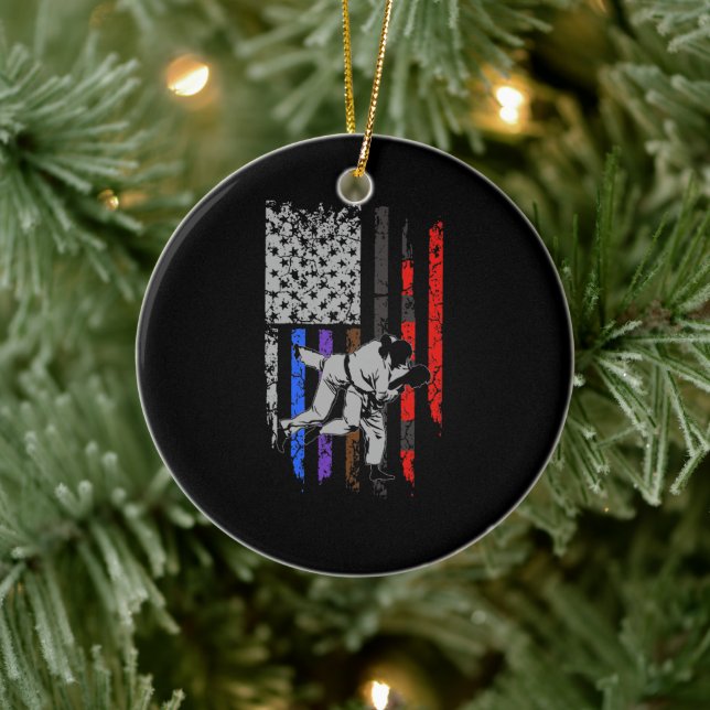 Brazilian Jiu Jitsu Stars & Stripes Rank BJJ Flag Keramik Ornament (Baum)