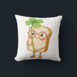 Bread Tony Lucky Clover – Cute Bread-Throw Pillow Kissen<br><div class="desc">A cute bread character named Bread Tony holding a lucky four-leaf clover. This adorable cartoon food illustration brings a cheerful and lucky vibe,  perfect for anyone who loves cute characters,  food mascots,  and positive energy.</div>
