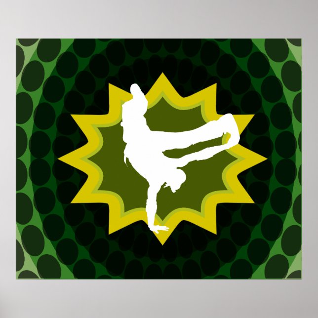 Break Dancer mit Groovy Retro Hintergrund Poster (Vorne)