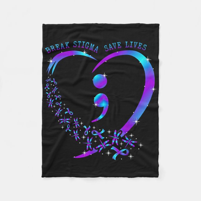Break Stigma Gerettet Heart Semicolon Suizid Fleecedecke (Vorderseite)