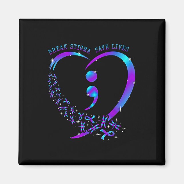 Break Stigma Gerettet Heart Semicolon Suizid Magnet (Vorne)
