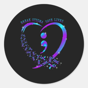Break Stigma Gerettet Heart Semicolon Suizid Runder Aufkleber