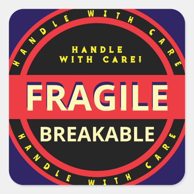 Breakable Fragile Red Black Yellow Quadratischer Aufkleber (Vorderseite)