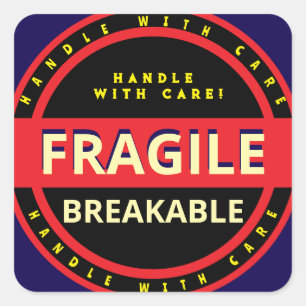 Breakable Fragile Red Black Yellow Quadratischer Aufkleber