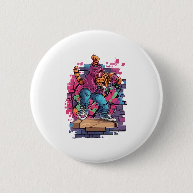 Breakdance Meow - Urban Graffiti Cat Dance Button (Vorderseite)