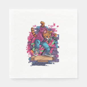 Breakdance Meow - Urban Graffiti Cat Dance Serviette