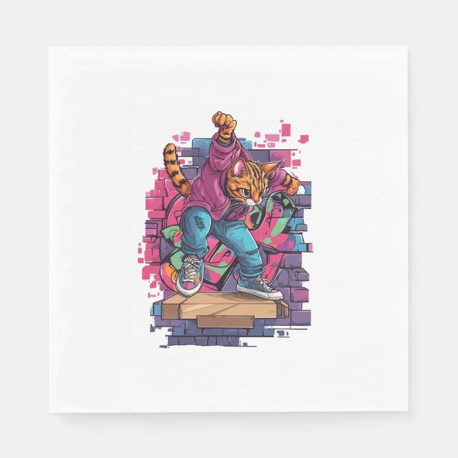 Breakdance Meow - Urban Graffiti Cat Dance Serviette (Vorderseite)