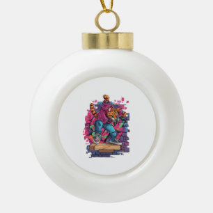 Breakdance Meow – Urban Graffiti Katzen-Tanz Keramik Kugel-Ornament