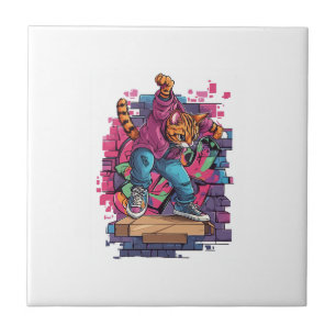 Breakdance Meow � Urbane Graffiti Katzen Tanz Fliese
