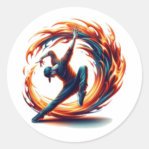 Breakdance Street Fire with Urban Energy Runder Aufkleber