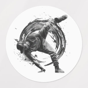 Breakdance Urban Style Monochrome Motion Art Etiketten