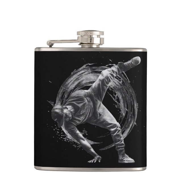 Breakdance Urban Style Monochrome Motion Art Flachmann (Vorderseite)