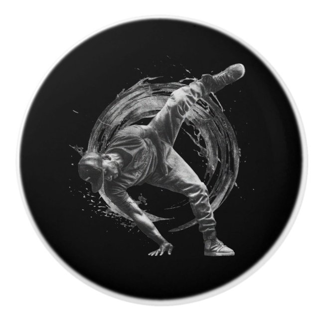 Breakdance Urban Style Monochrome Motion Art Keramikknauf (Vorderseite)