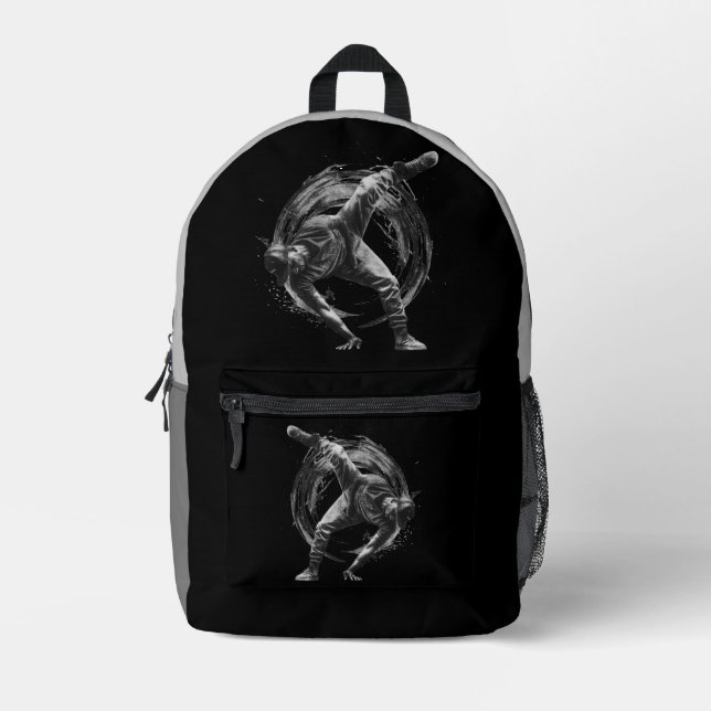 Breakdancer in Aktion im Stil eines Spritzers mit  Bedruckter Rucksack (Vorderseite)
