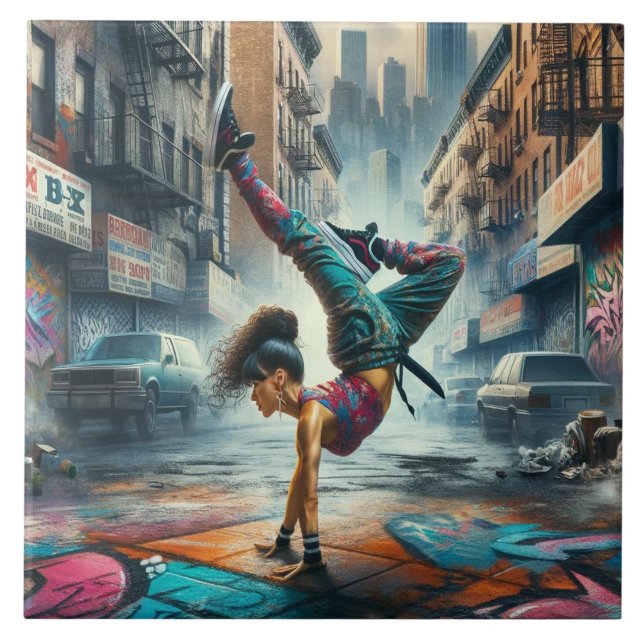 Breakdancer Women in Action New Yorker Silhouette Fliese (Vorderseite)