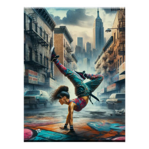 Breakdancer Women in Action New Yorker Silhouette Poster