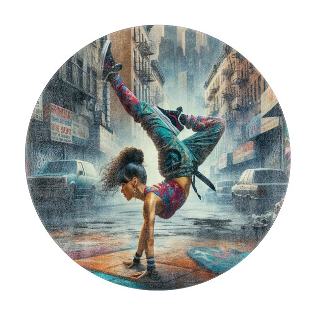 Breakdancer Women in Action New Yorker Silhouette Schneidebrett (Vorderseite)