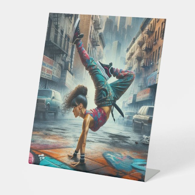 Breakdancer Women in Action New Yorker Silhouette Sockelschild (Vorderseite)