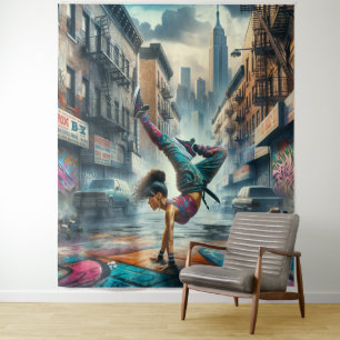 Breakdancer Women in Action New Yorker Silhouette Wandteppich