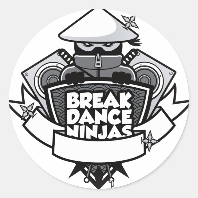 Breakdancing Ninja Wappen-japanische Art Runder Aufkleber (Vorderseite)