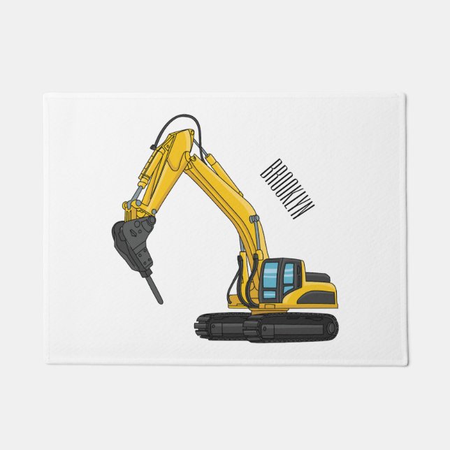 Breaker excavator cartoon illustration fußmatte (Vorderseite)