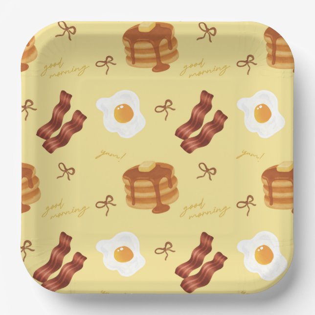 Breakfast Brunch Theme Bacon Eggs Pancakes Pattern Pappteller (Vorderseite)